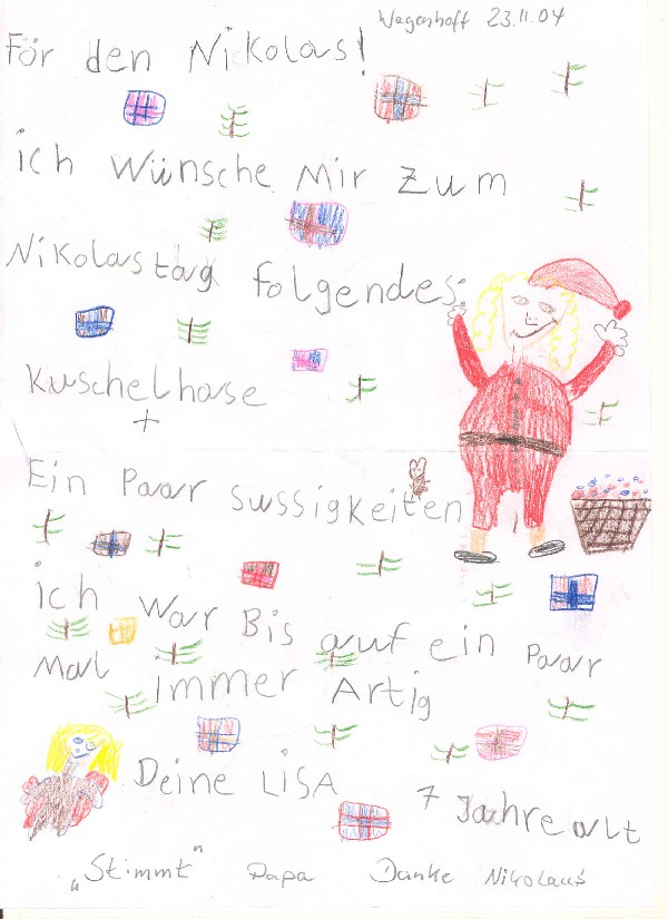 Kinderbrief an den Nikolaus aus St. Nikolaus