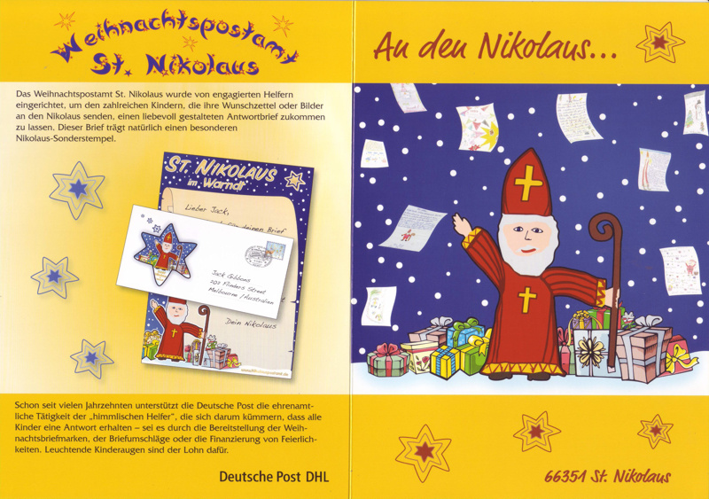 Exklusive Nikolaus-Klappkarte im DIN A5 Format mit Nikolaus-Weihnachtsmarken im Jahr 2011.