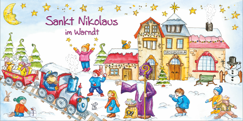 Die Nikolaus-Klappkarte 2025 - Nikolausbahnhof